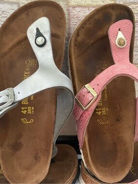 LOT 2 Pre-owned Birkenstock Gizeh Sandals — Pink & White 41/10 Regular women’s